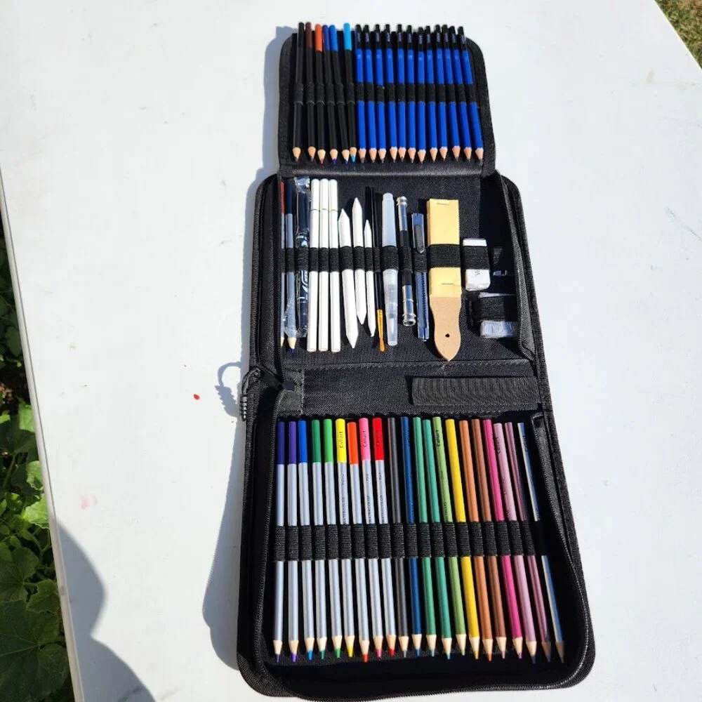 NEW Caliart 76 Piece Art Kit Supplies Watercolor Pencils Charcoal Travel Case Co